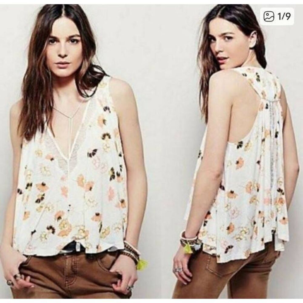 Free people love potion xs oversized float tank top cropped etc Lacey floral det